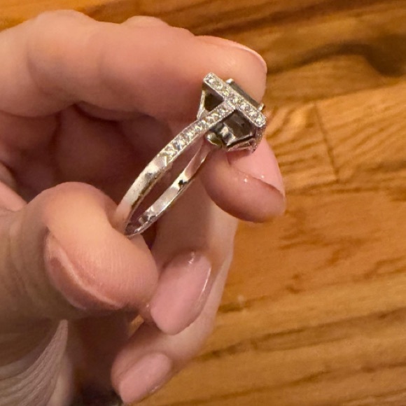 Vintage Art Deco style 18k white gold aquamarine ring with diamonds - Picture 6 of 8